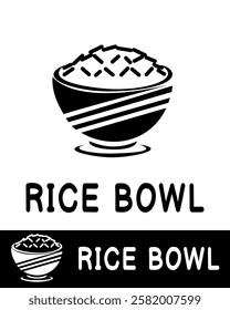 Minimalist rice bowl logo design featuring a bowl filled with rice grains