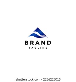 Minimalist River Mountains Logo Design. Mountain Symbol With Water Waves Logo Design.