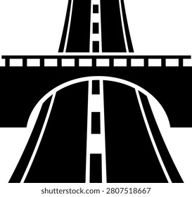 A minimalist road overpass bridge silhouette icon showing a highway perspective under a flyover, perfect for infrastructure designs.