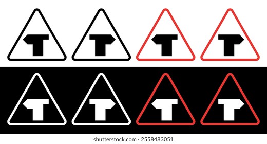 Minimalist Road Warning Signs Collection. Vector illustration in Black, White, and Red Contrast.