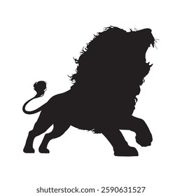 Minimalist Roaring Lion Silhouette with Clean and Crisp Lines - Lion Vector - Lion Icon
