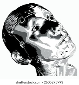 Minimalist Robot Face Vector Illustration. 
A futuristic vector illustration of a robot face with geometric shapes. Perfect for tech-related designs and AI-themed projects.