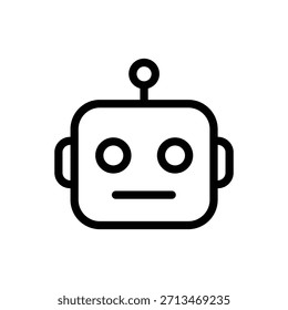Ícone minimalista da cabeça do robô com um rosto amigável e antena, representando inteligência artificial, automação e tecnologia moderna