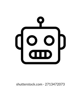 Icono minimalista de la cabeza del robot con una cara y una antena amigables, que representan la inteligencia artificial, la automatización y la tecnología moderna