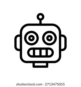 Icono minimalista de la cabeza del robot con una cara y una antena amigables, que representan la inteligencia artificial, la automatización y la tecnología moderna
