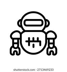 Ícone de robô minimalista com dois pequenos robôs companheiros, representando o trabalho em equipe de inteligência artificial, sistemas de automação e robótica colaborativa