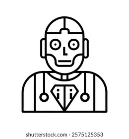 Minimalist Robot Line Art Icon for Artificial Intelligence, Robotics, and Tech Solutions