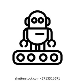 Ícone minimalista de robô trabalhador com uma base rastreada, representando automação industrial, inteligência artificial, fabricação inteligente e tecnologia de força de trabalho robótica