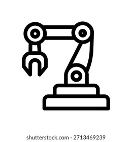 Minimalist robotic arm icon representing industrial automation, manufacturing processes, factory robotics, and modern production technology