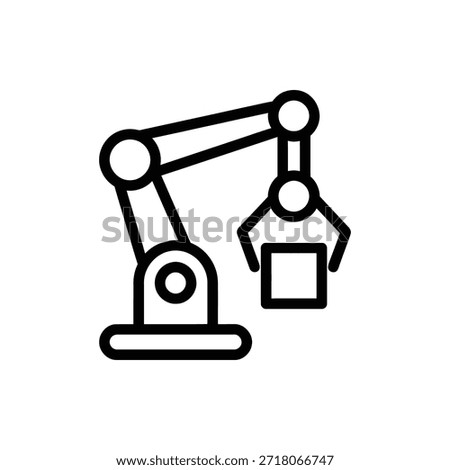 Minimalist robotic arm manipulator picking up a small square block representing automation