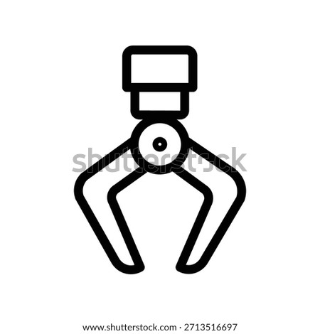 Minimalist robotic gripper icon with a mechanical claw hanging from a horizontal rail, representing industrial automation, robotic handling, smart manufacturing, and factory technology