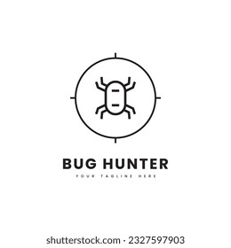 Minimalist robotic insect logo, for programing logo purposes, especially bug hunter