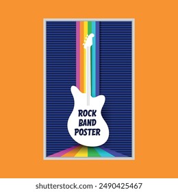 minimalist rock band poster design with white guitar and colors