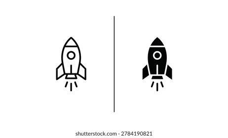 Minimalist rocket icon divided vertically with one side white and the other black, representing contrast and duality.