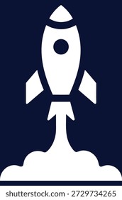Ilustración Minimalista de Lanzamiento de Cohetes con Efecto de Medio Tono, Ideal para Conceptos de Exploración Espacial, Startups y Diseños Futurísticos