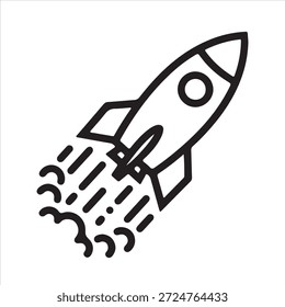 Ilustración minimalista del arte de la línea de lanzamiento del cohete que simboliza el éxito y el crecimiento de la empresa emergente