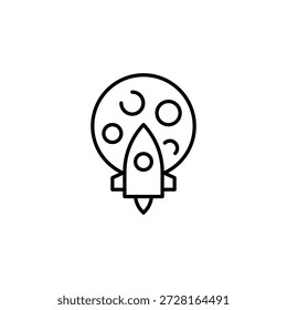 Minimalist Rocket Launching Towards Moon Space Travel Outline Icon