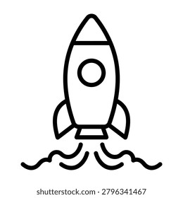 Minimalist rocket ship icon taking off for space travel concept with innovation blastoff graphics