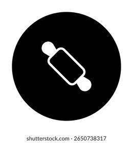 Minimalist rolling pin icon design within black circle showcasing kitchen culinary tools and baking utensils