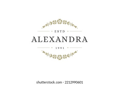 Minimalist romantic curved flower premium creative art logo design template place for text vector illustration. Elegant floral nature blossom wedding beauty spa salon invitation inspiration ornate
