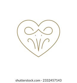 Minimalist romantic heart shape with curved vintage decorative design golden line art icon vector illustration. Monochrome enamored love tenderness relationship romance date linear symbol