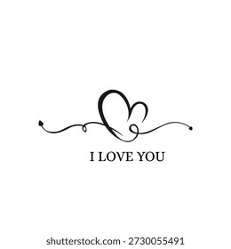 Tipografía romántica minimalista con un elegante arte en línea de corazón con el texto "Te amo", ideal para diseños de San Valentín, tarjetas de boda y decoraciones con temas de amor.