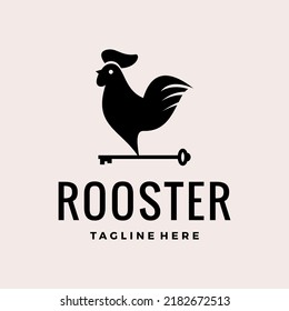 minimalist rooster with key logo design vector illustration