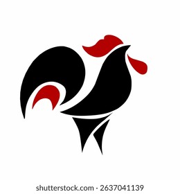 Minimalist Rooster Logo Design in Black and Red Silhouette Style