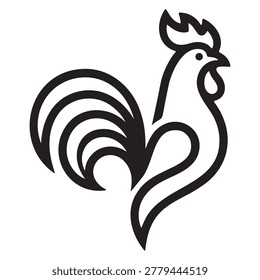  Minimalist rooster logo vector, circular line art cockerel icon, modern black and white farm animal illustration, elegant poultry emblem for branding