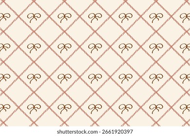 Minimalist rope and bow lattice pattern in muted coral tones ideal for wallpapers, stationery, or fabric design
