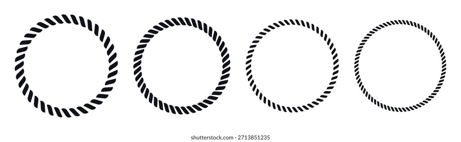 Minimalist rope icon circle sign pattern silhouette set stock illustration