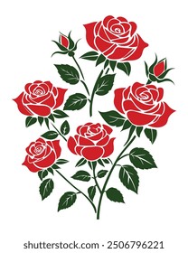 Minimalist rose artwork with well-defined petals, branches, and sharp leaf design 