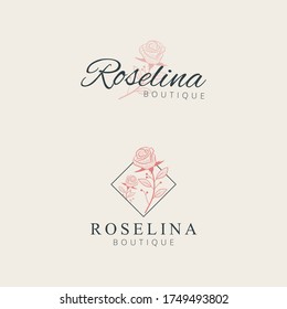 Minimalist Rose Flower Logo Design Hand Stock Vector (Royalty Free ...