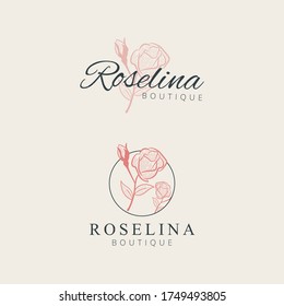 Minimalist rose flower logo design hand drawing
