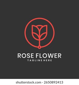 Minimalist rose flower logo with red line art for floral or beauty brand identity