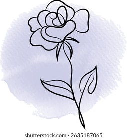 Minimalist rose line art on a watercolor background. Elegant and simple floral design.