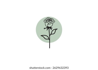 Minimalista rosa linha arte sage círculo verde ilustração botânica elegante design floral