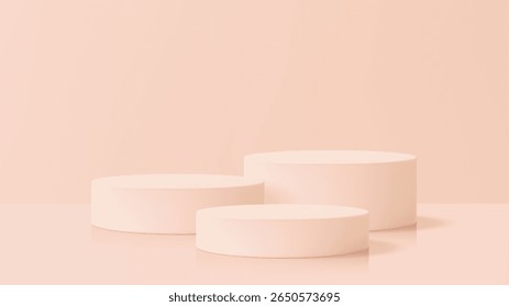 Pódio rosa rubor redonda minimalista em um fundo gradiente para maquete de exposição cosmética ou do produto. Moderno anúncio 3d pedestal.