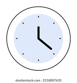 Un reloj redondo minimalista con agujas negras de hora y minutos, marcadores de hora negros y una cara azul claro. Ideal para la gestión del tiempo, decoración de interiores, temas de puntualidad, uso de la oficina, Configuraciones escolares.