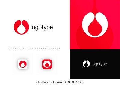 Minimalist round logo drop in a circle. Symbolizes health, wellness, biotechnology, and blood tests. Perfect for medical research, and pharmaceuticals. Vector logo 