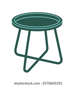 Minimalist round table with geometric legs in dark green lines on a white background. Creative design element for furniture concepts. Vector illustration