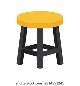 Minimalist Round Yellow Stool with Black Wooden Legs Isolated on White Background for Interior Design