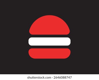 Minimalist Rounded Burger Illustration in Red and White on Black Background