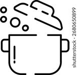 Minimalist Rounded Modern Line Art Utensil cook cooking pot boil Icon with clean Filled and intuitive symbols