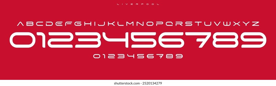 Minimalist rounded sans serif font, sleek futuristic numbers and letters for technology, science fiction branding, product packaging, sports branding, jersey numbers, team merchandise. Vector typeset.