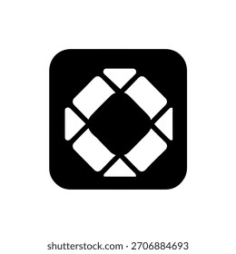 Minimalist rounded square icon vector silhouette featuring a central diamond shape and four symmetrical corner arrow or triangle elements.
