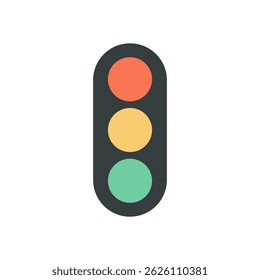 Minimalist Round-Edged Traffic Light Vector with Red Yellow and Green Signals for Urban Road and Street Icons