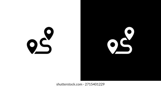 Ícone de elemento de ilustração de estilo preto e branco do mapa de rotas minimalista