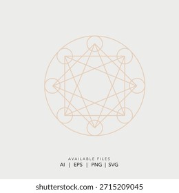 Logotipo minimalista de Vector de geometría sagrada con una estrella abstracta de ocho puntas y diseño de círculo lineal tejido