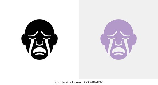 Minimalist sad crying face icons in black and purple color variations perfect for emotional designs or user interface elements